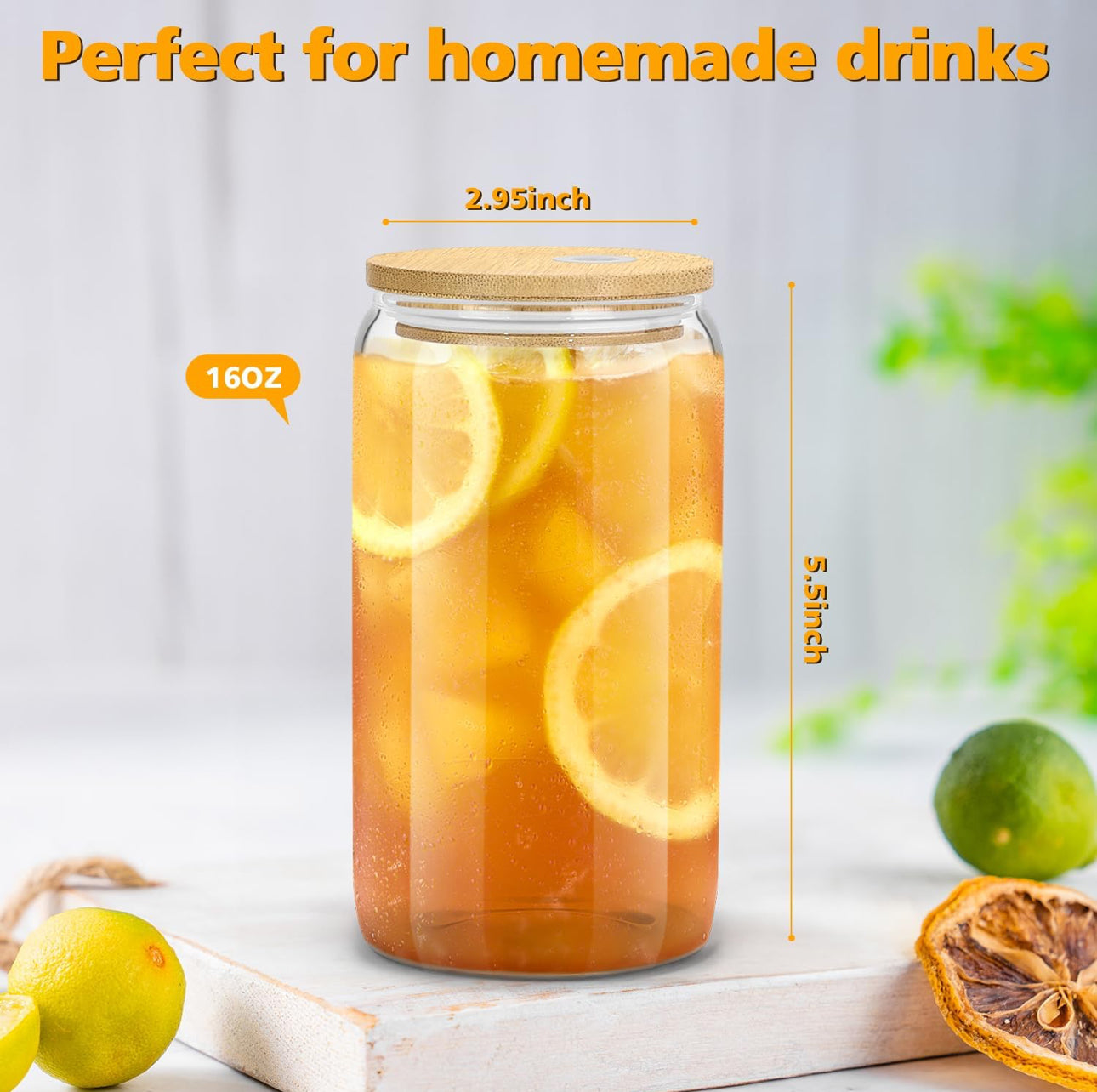 Custom 16 oz Glass Can with Bamboo Lid