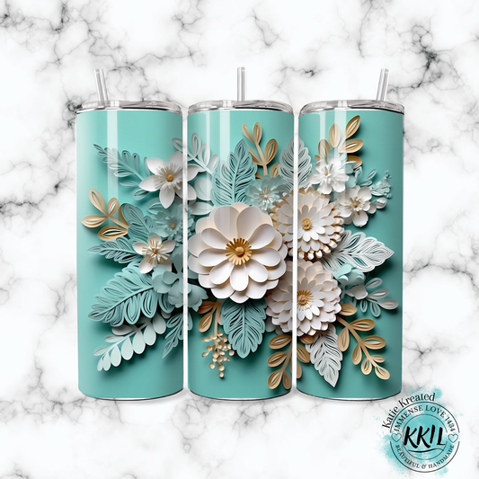 Turquoise Floral, 20oz Stainless Steel Tumbler