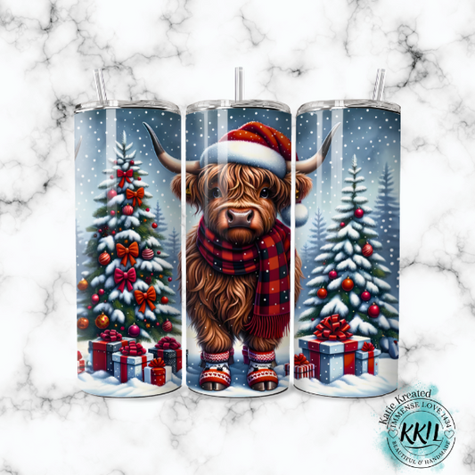 Red Christmas Highland Cow Tumbler