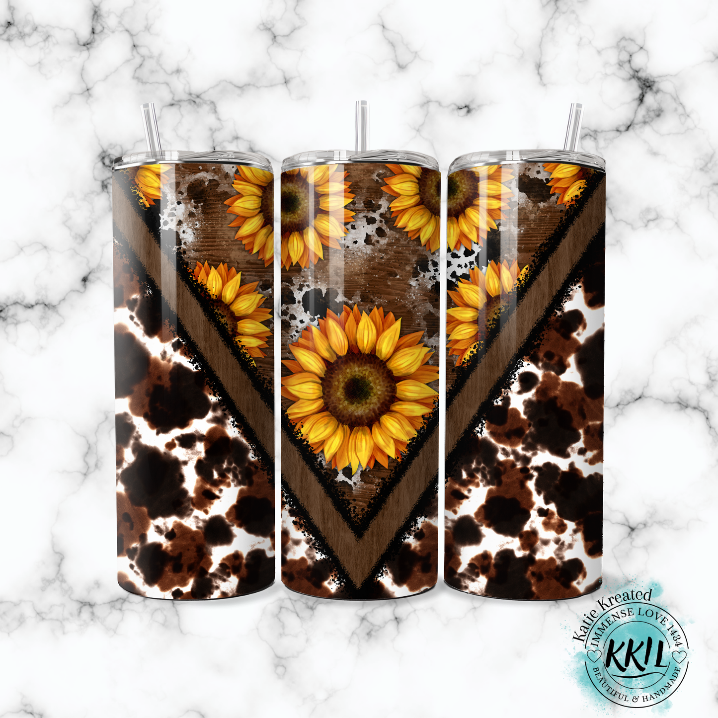 Sunflowers & Cowprint 20oz Stainless Steel Tumbler