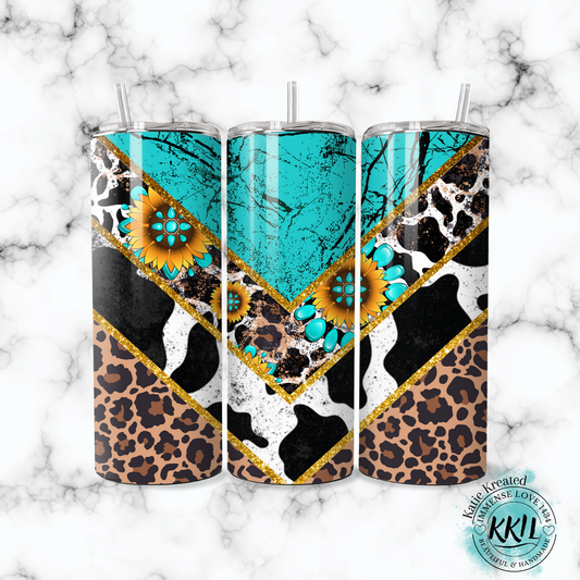 Turquoise, Cowprint, Sunflower 20oz Stainless Steel Tumbler