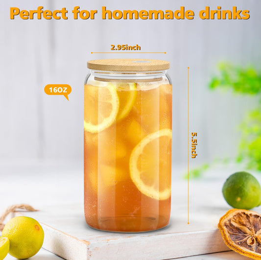 Custom 16 oz Glass Can with Bamboo Lid