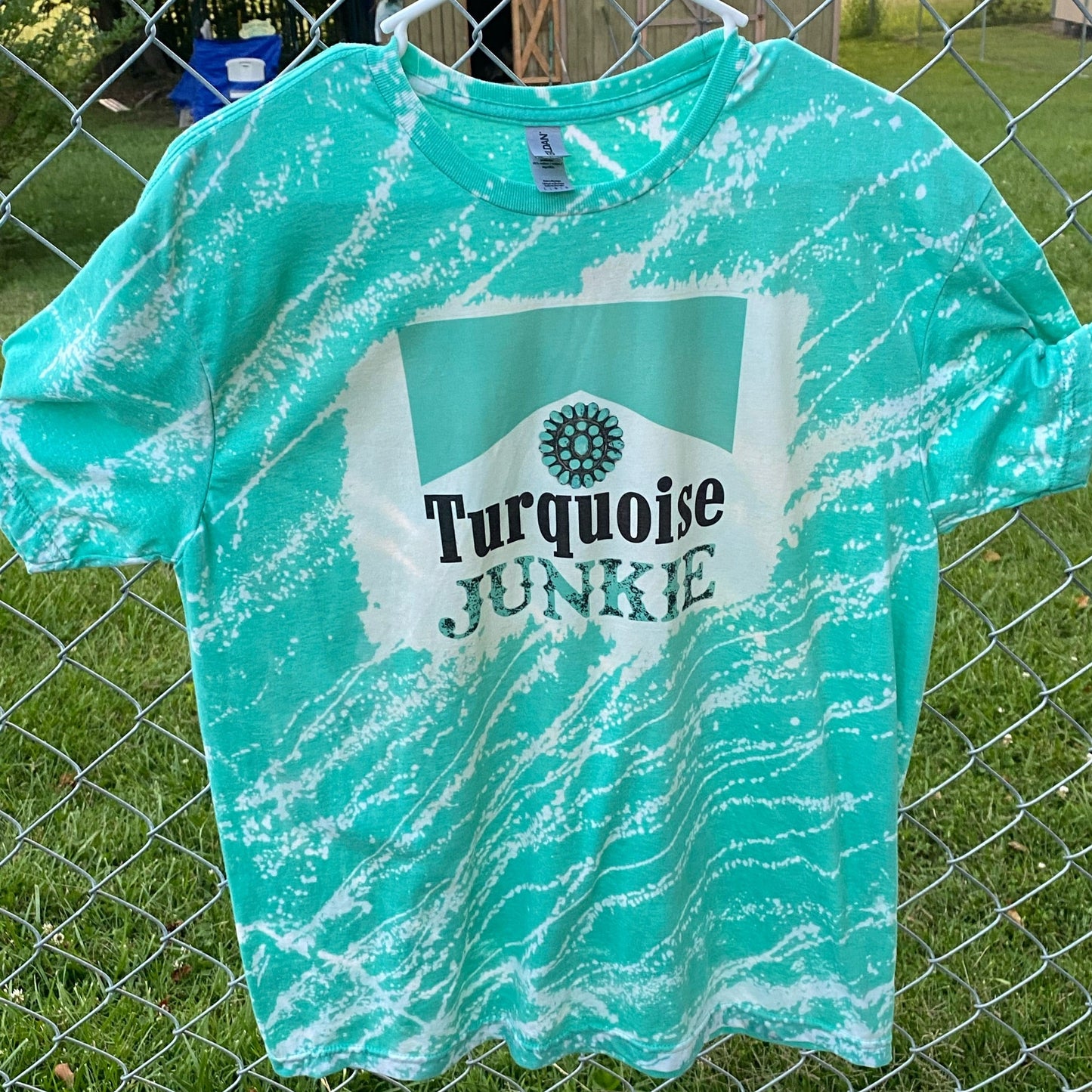 Large, Turquoise Junkie, Hand Bleached, T-Shirt