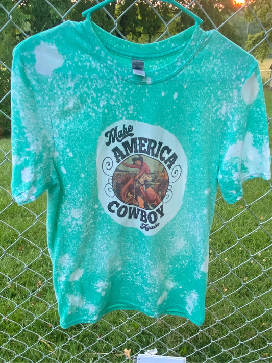 Small, Make America Cowboy Again, Hand Bleached, T-Shirt