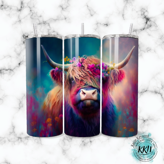 Rainbow Highland Cow Tumbler