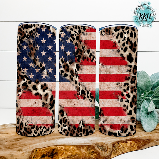 Cheetah & American Flag 20oz Tumbler