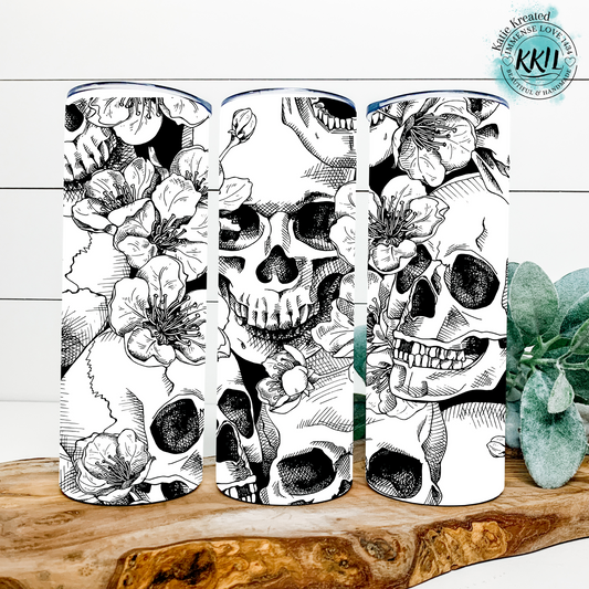 Black & White Floral Skull 20oz Tumbler